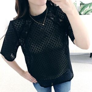 EUC LOFT Geometric Lace Top Sz M